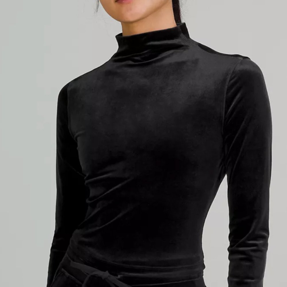All Aligned Mock Neck Long Sleeve Shirt Crushed Velvet